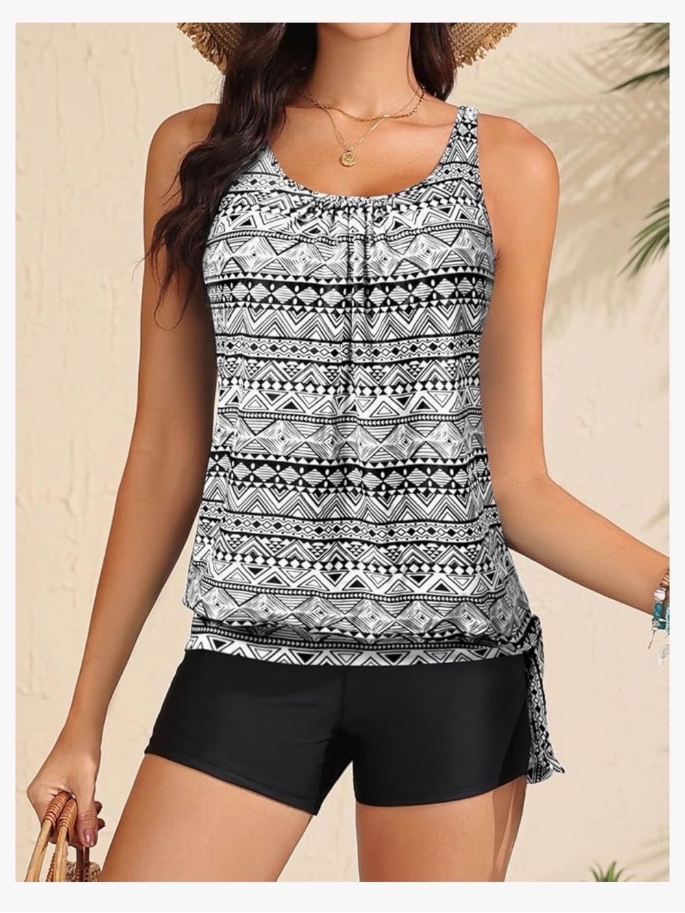 Younique Black and White Geometric Two-Piece Swim Set